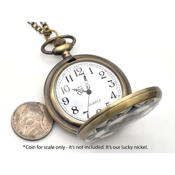 Black & White Floral Pendant & Pocket Watch - Crystal Rhinestones, Vintage Look - Picture 7 of 10